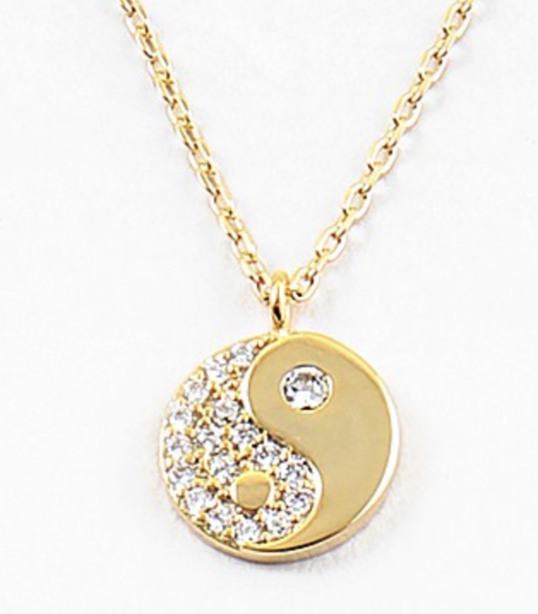 Gold rhinestone yin yang necklace