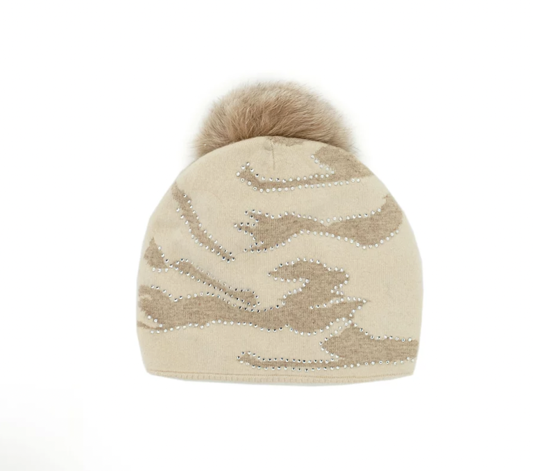 Mitchie's Matchings HTAN42 Slouch Fit Camo Knitted Hat w/ Fox Pom