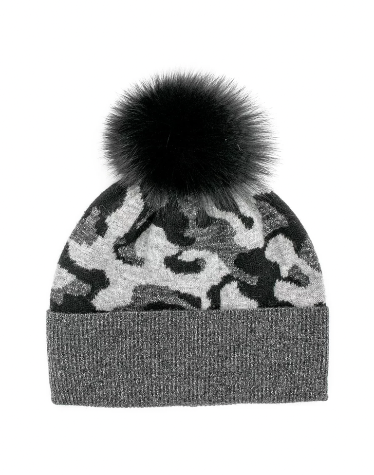 Mitchie's Matchings HTIM49 Lurex Camouflage Hat w/ Fox Pom