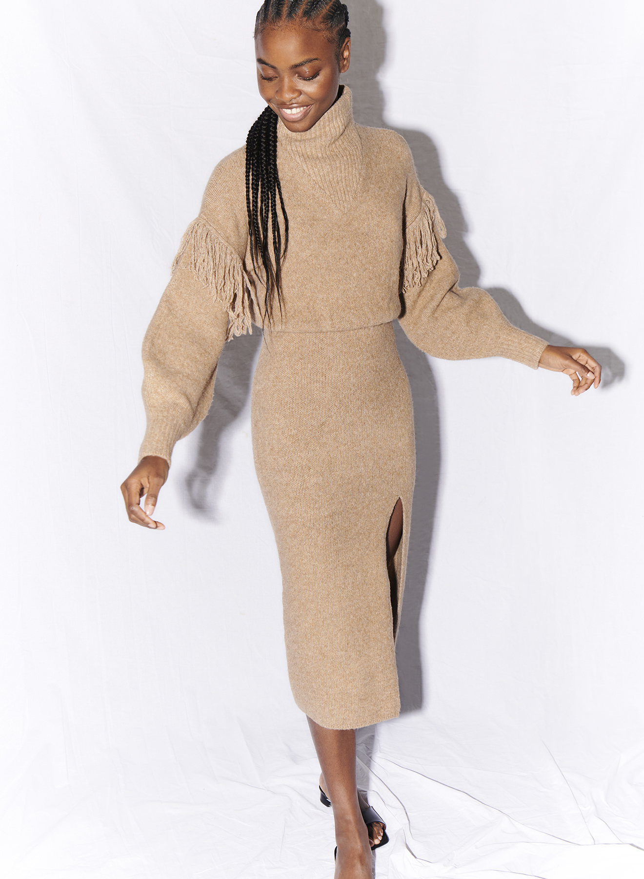 Angelle Fringe Knit Sweater Dress 