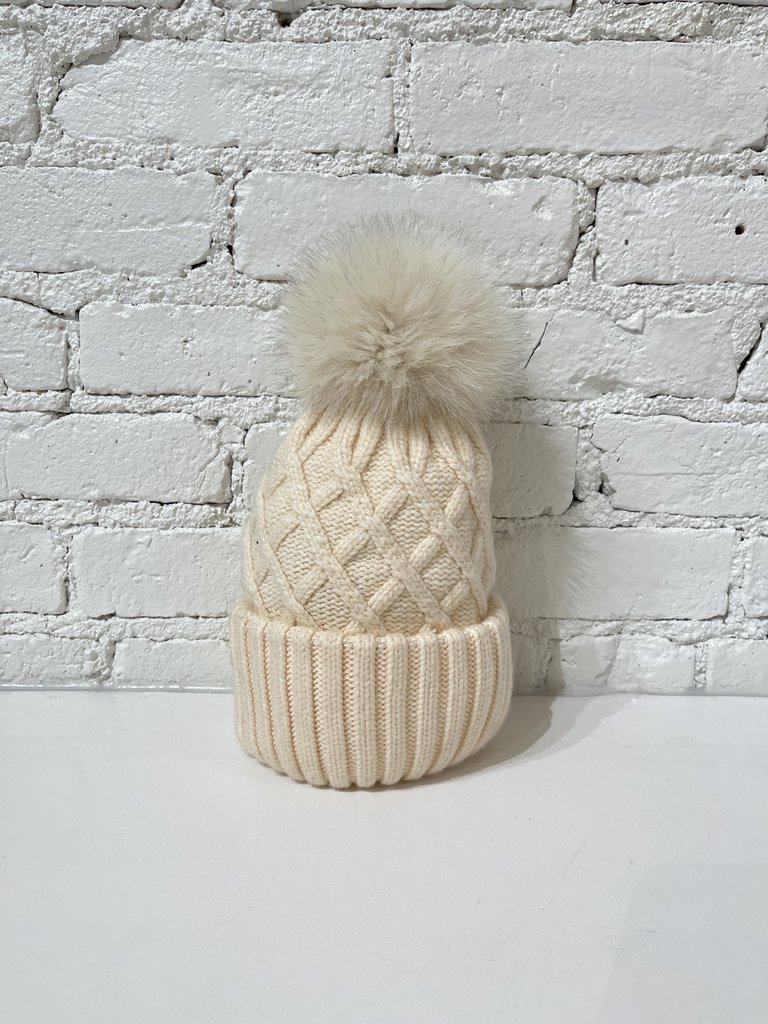 Mitchie's Matchings HTYH08 Knitted Hat w/ Fox Pom