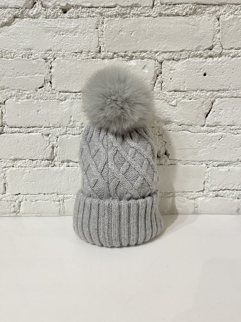 Mitchie's Matchings HTYH08 Knitted Hat w/ Fox Pom