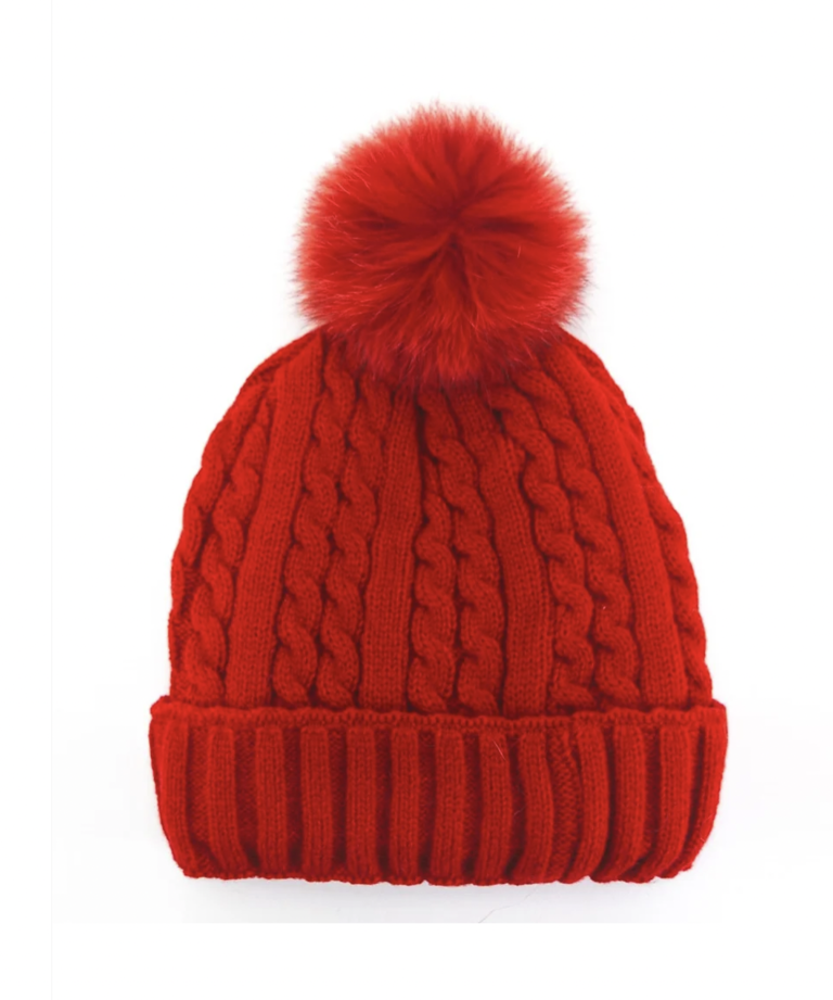 Mitchie's Matchings HTEPH1 Cableknit Beanie Hat with Fur Pom
