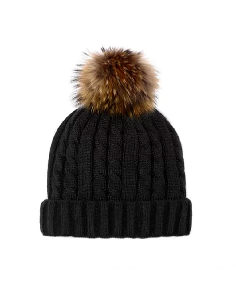Mitchie's Matchings HTEPH1 Cableknit Beanie Hat with Fur Pom