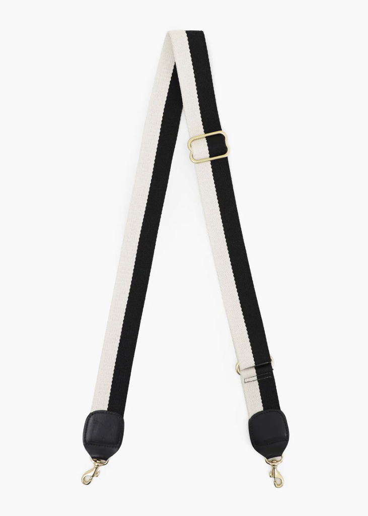 Clare V. Adjustable Crossbody Strap - Two Tone Webbing in Black/Cream
