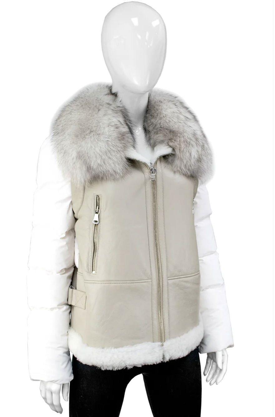 Shearling Puffer Jacket w/ Fox Collar - Rowe Boutique