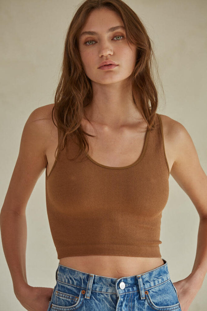 By Together Seamless Ribbed U/V Neck Crop Tank