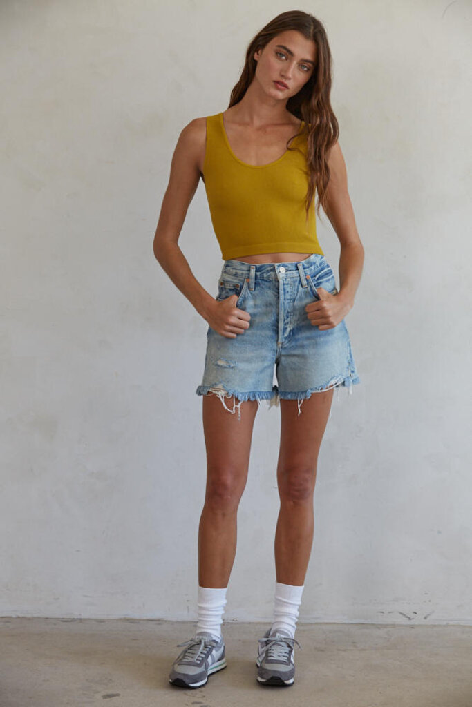 By Together Seamless Ribbed U/V Neck Crop Tank