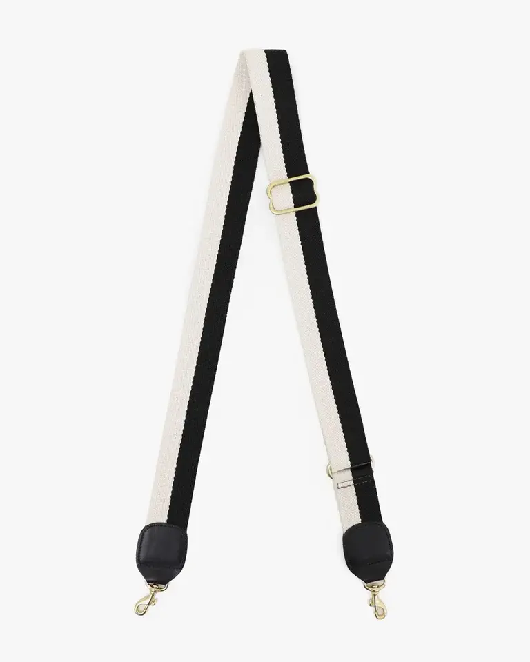 Clare V. Adjustable Crossbody Strap - Two Tone Webbing in Black/Cream