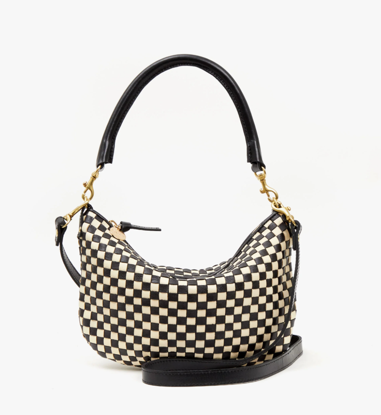 Clare V. Petit Moyen Messenger - Woven Checker