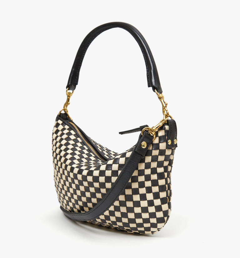 Clare V. Petit Moyen Messenger - Woven Checker