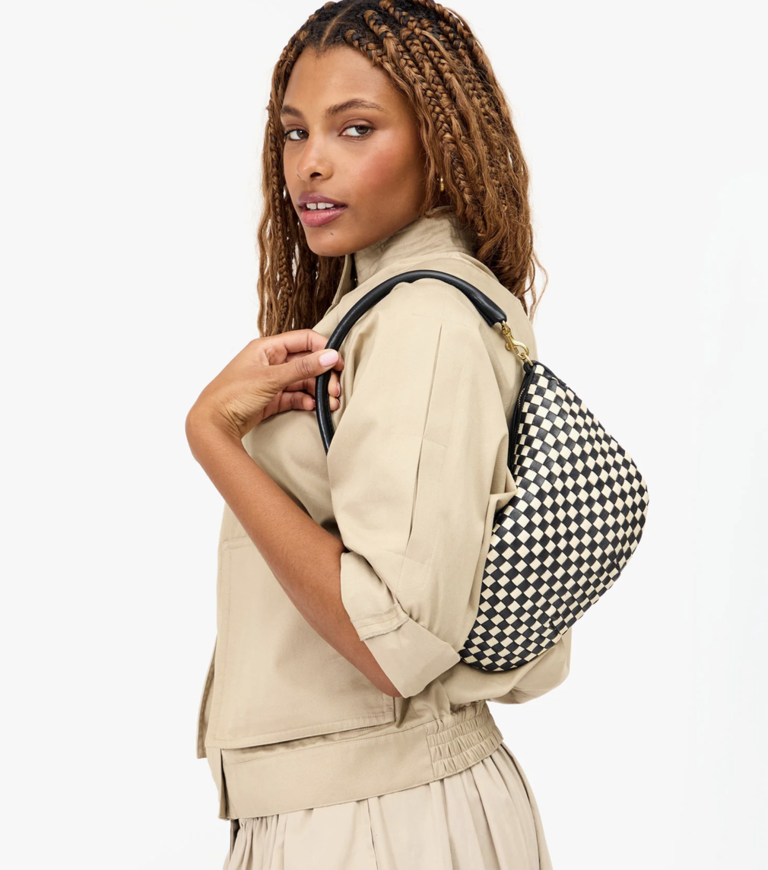 Clare V. Petit Moyen Messenger - Woven Checker