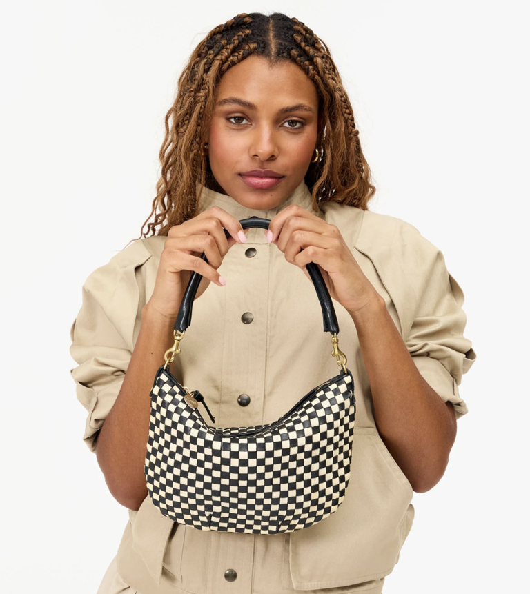 Clare V. Petit Moyen Messenger - Woven Checker
