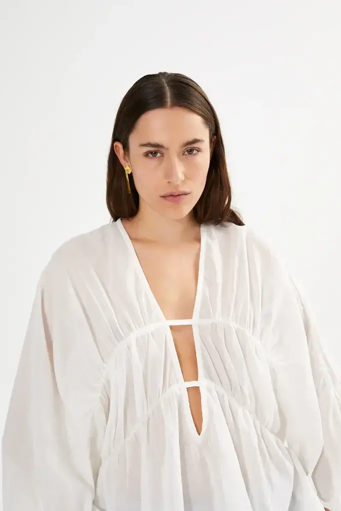Rabens Saloner Corrie Cotton Voile Deep V Top