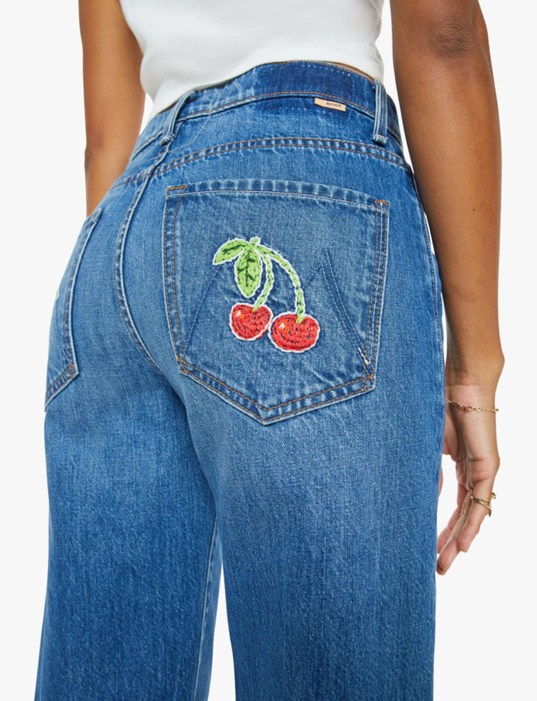 Mother Denim The Dodger Ankle - Green Thumb w/ Cherries