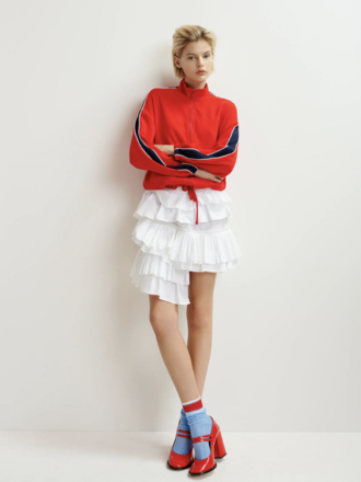 ミニスカート ESSENTIEL ANTWERP HUPAUL RUFFLE MINI SKIRT White asymetrical layered mini skirt | Essentiel Antwerp Italy
