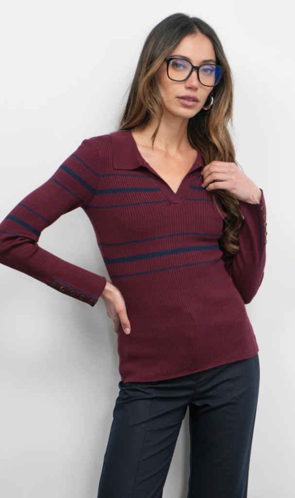 Greylin Elena Striped Polo Top