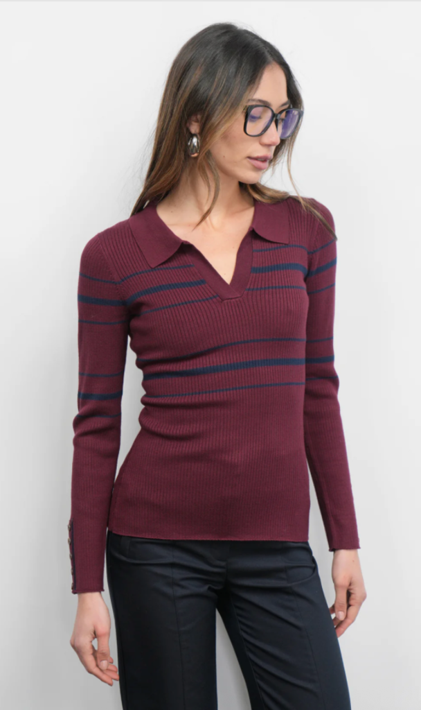 Greylin Elena Striped Polo Top