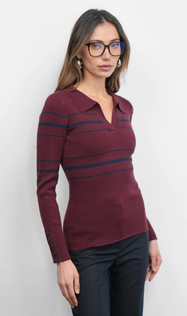 Greylin Elena Striped Polo Top