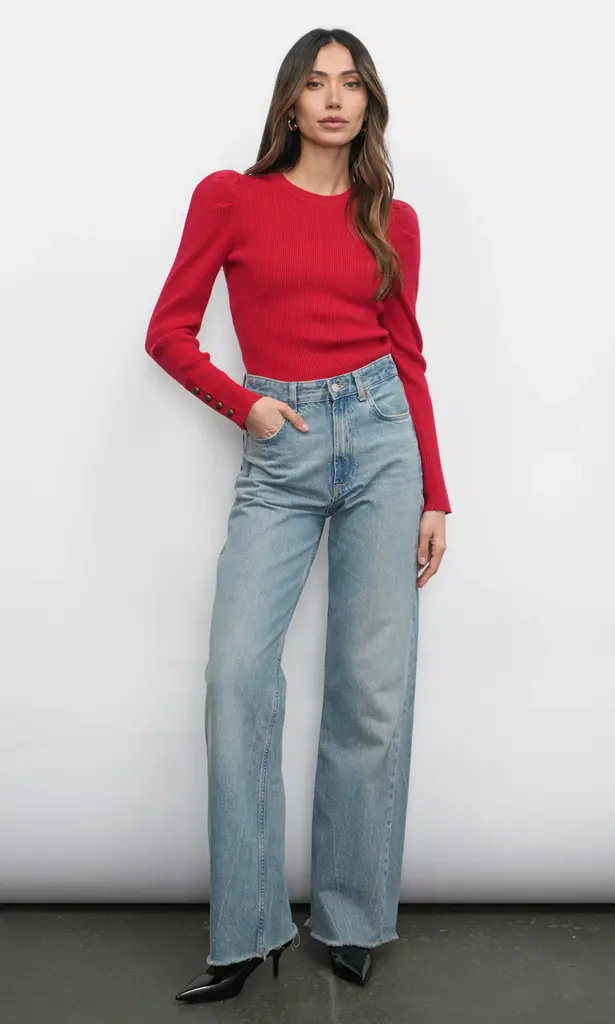 Greylin Dani Puff Sleeve Ribbed Knit Top