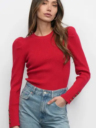 Greylin Dani Puff Sleeve Ribbed Knit Top