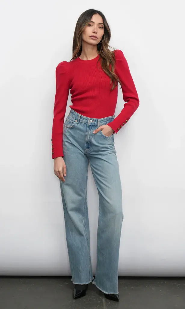 Greylin Dani Puff Sleeve Ribbed Knit Top