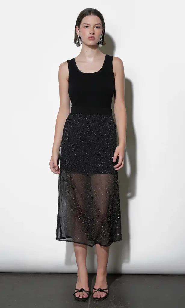 Greylin Virgil Sheer Studded Midi Skirt