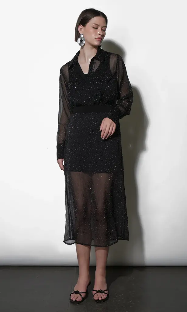 Greylin Virgil Sheer Studded Midi Skirt