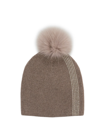Mitchie's Matchings Hat w/Crystal Stripes & Fox Pom - HTA137