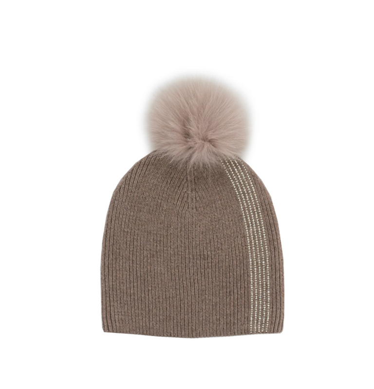 Mitchie's Matchings Hat w/Crystal Stripes & Fox Pom - HTA137
