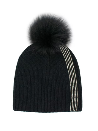Mitchie's Matchings Hat w/Crystal Stripes & Fox Pom - HTA137