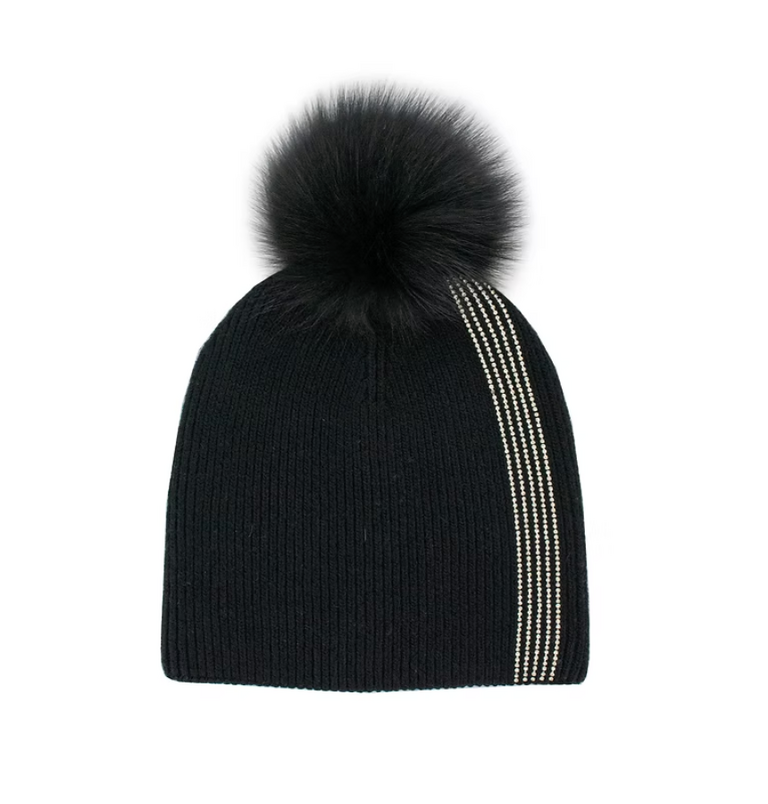 Mitchie's Matchings Hat w/Crystal Stripes & Fox Pom - HTA137