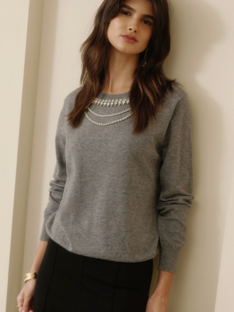 Current Air Rhinestone Necklace Sweater