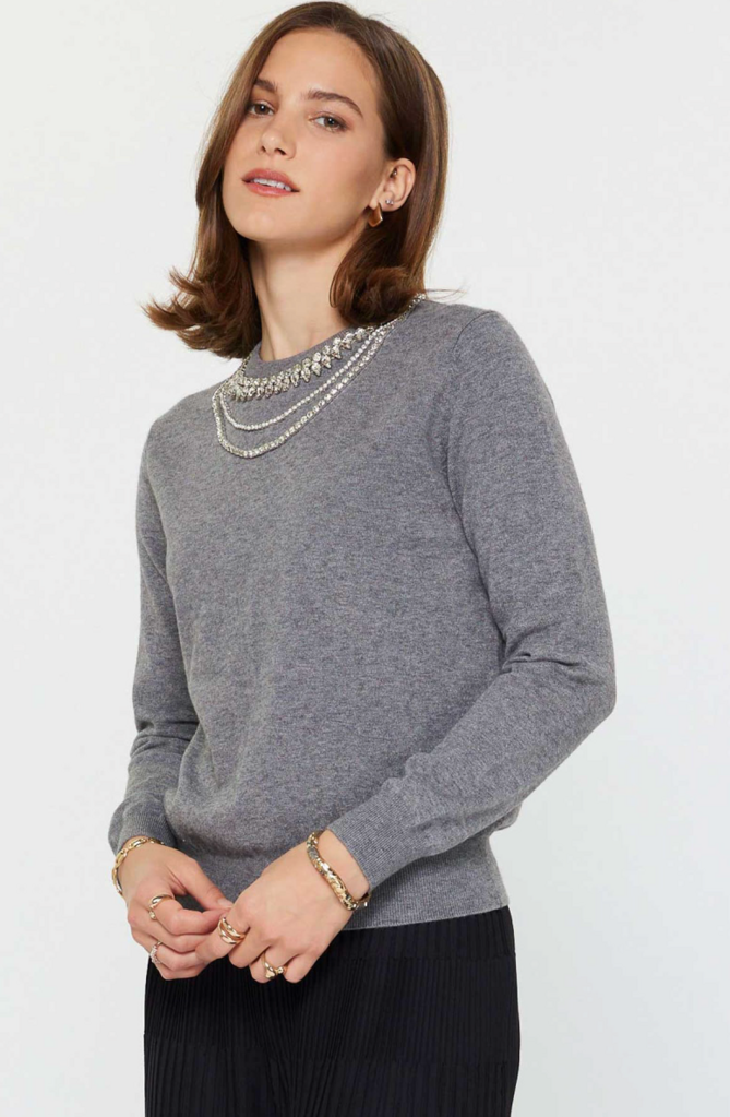 Current Air Rhinestone Necklace Sweater