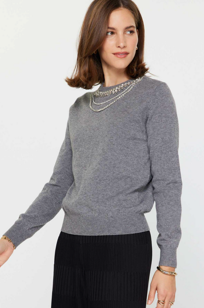 Current Air Rhinestone Necklace Sweater
