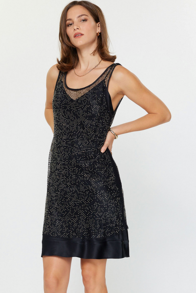 Current Air Rhinestone Mesh Cami Dress