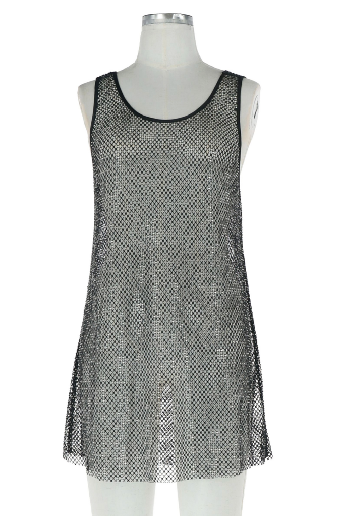 Current Air Rhinestone Mesh Cami Dress
