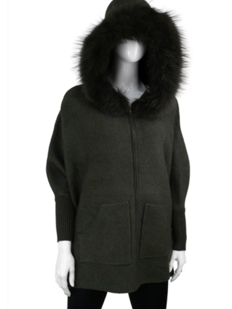 Mitchie's Matchings Knit Poncho Fox Fur Trim  - POYU40