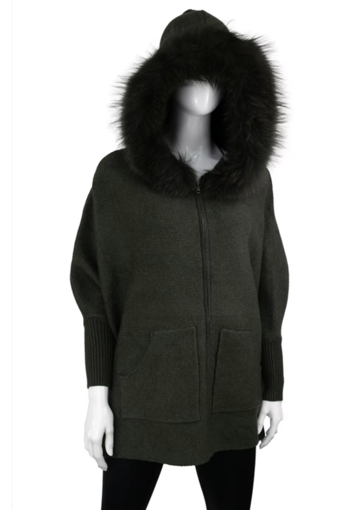 Mitchie's Matchings Knit Poncho Fox Fur Trim  - POYU40