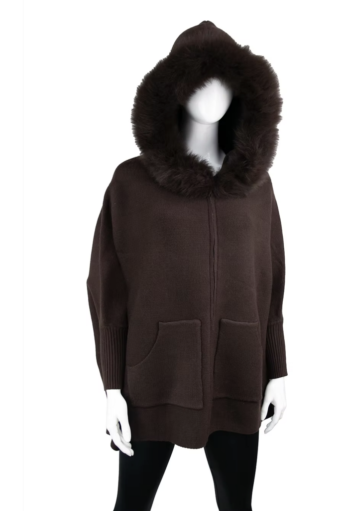 Mitchie's Matchings Knit Poncho Fox Fur Trim  - POYU40