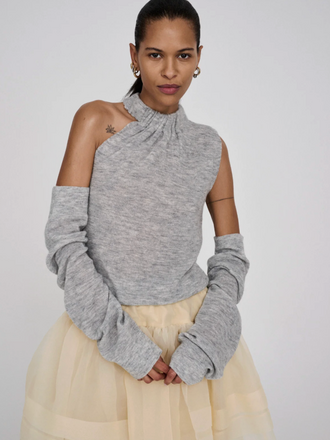 Rabens Saloner Celina Waffled Knit One Shoulder Top