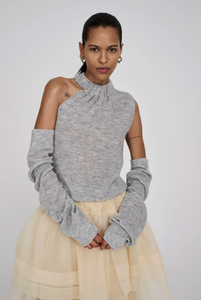 Rabens Saloner Celina Waffled Knit One Shoulder Top