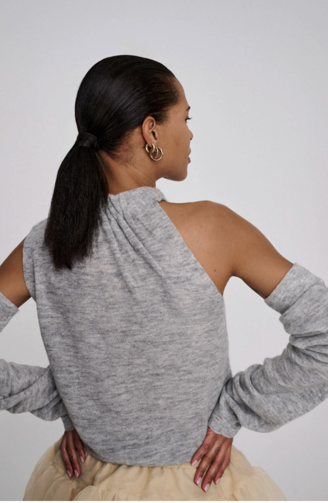 Rabens Saloner Celina Waffled Knit One Shoulder Top