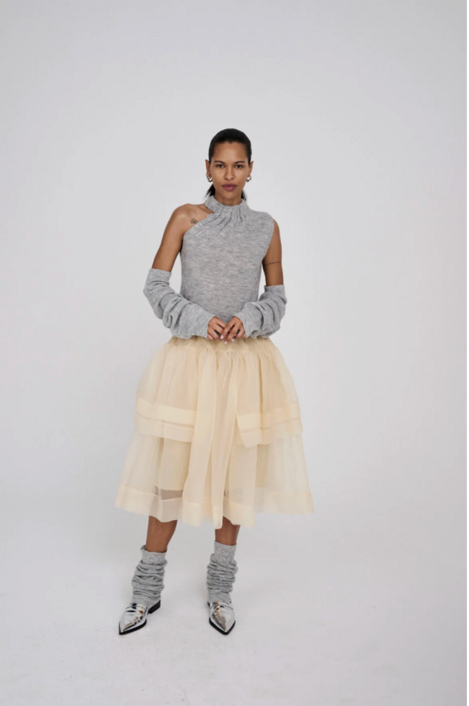 Rabens Saloner Celina Waffled Knit One Shoulder Top