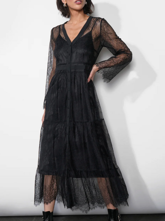 Greylin Emma Button Up Lace Tiered Maxi Dress