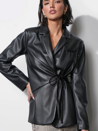 Greylin Ava Tie Front Faux Leather Top