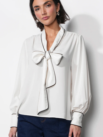Greylin Shai Tie Neck Blouse W/Piping