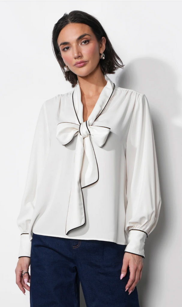 Greylin Shai Tie Neck Blouse W/Piping