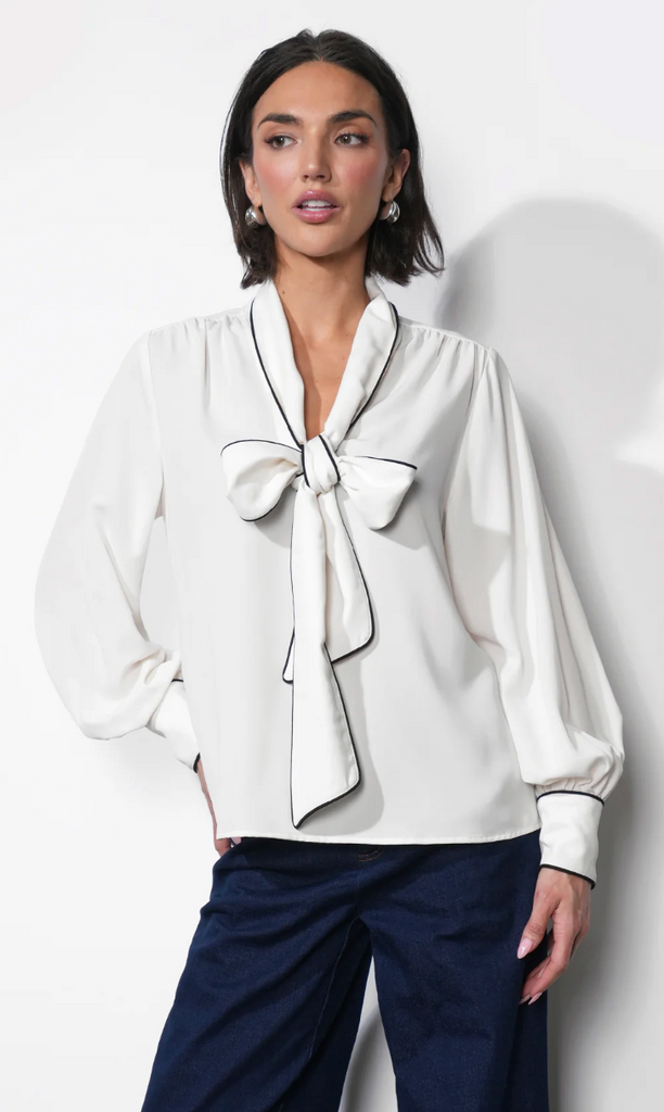 Greylin Shai Tie Neck Blouse W/Piping