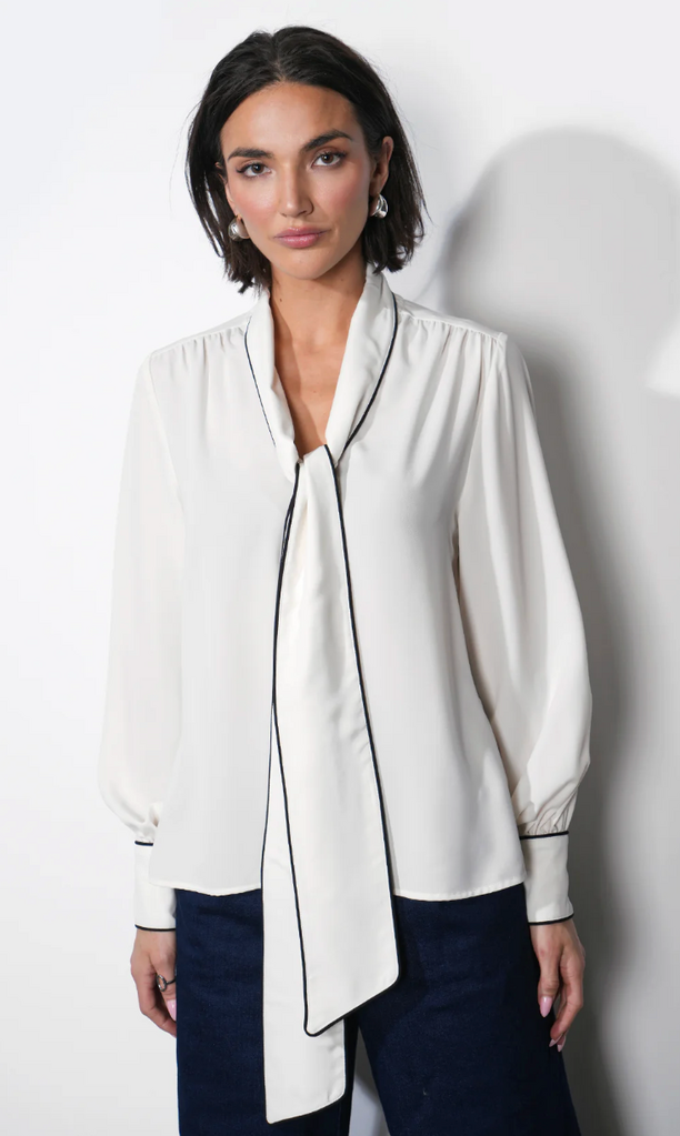 Greylin Shai Tie Neck Blouse W/Piping